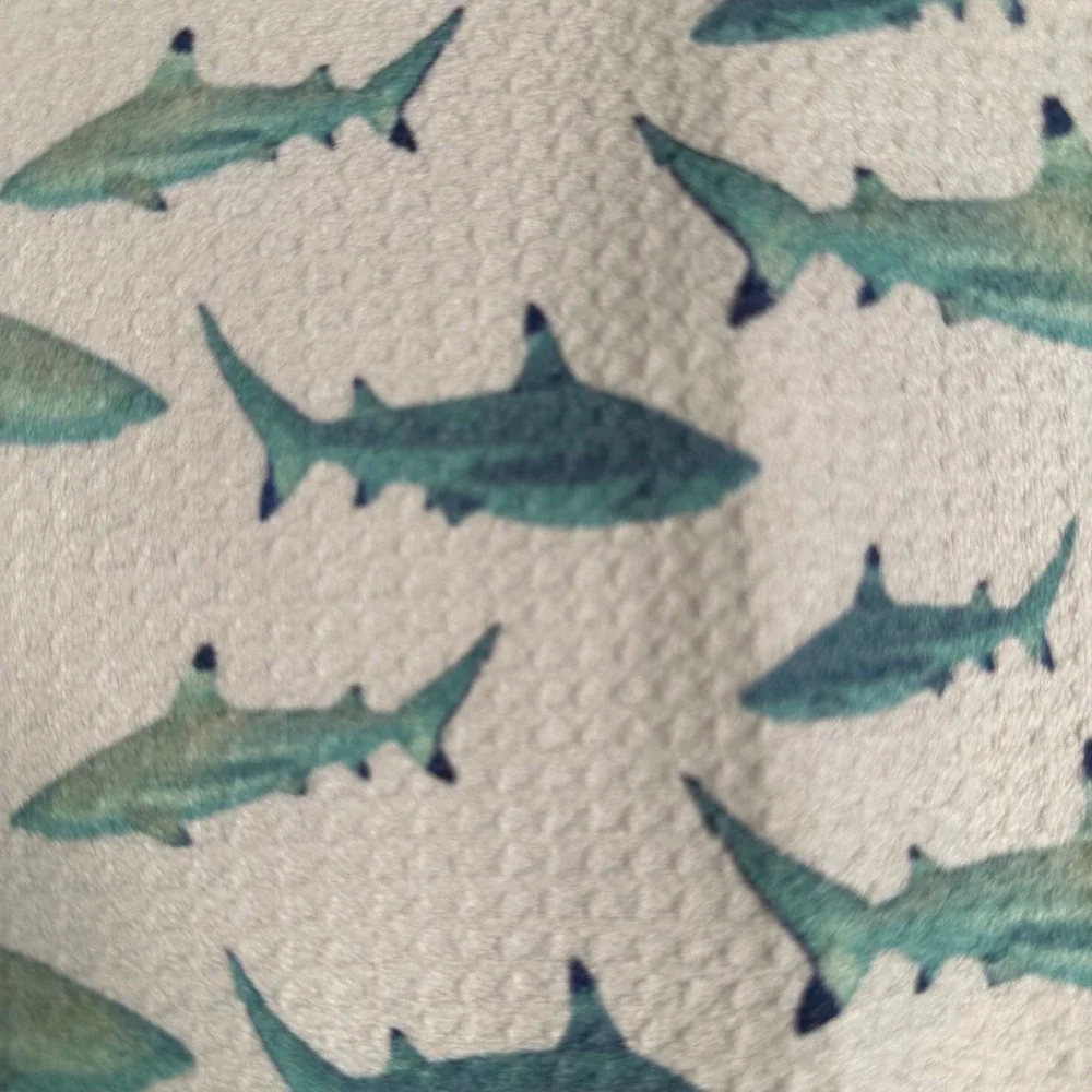 Aloha Kids Shark Print Hooded Beach Poncho Towel Teal White Size 1-3 Years